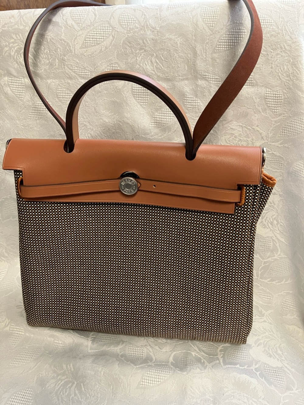 Hermes Herbag in Viking Criss Toile and Vache Hunter Leather NWOT